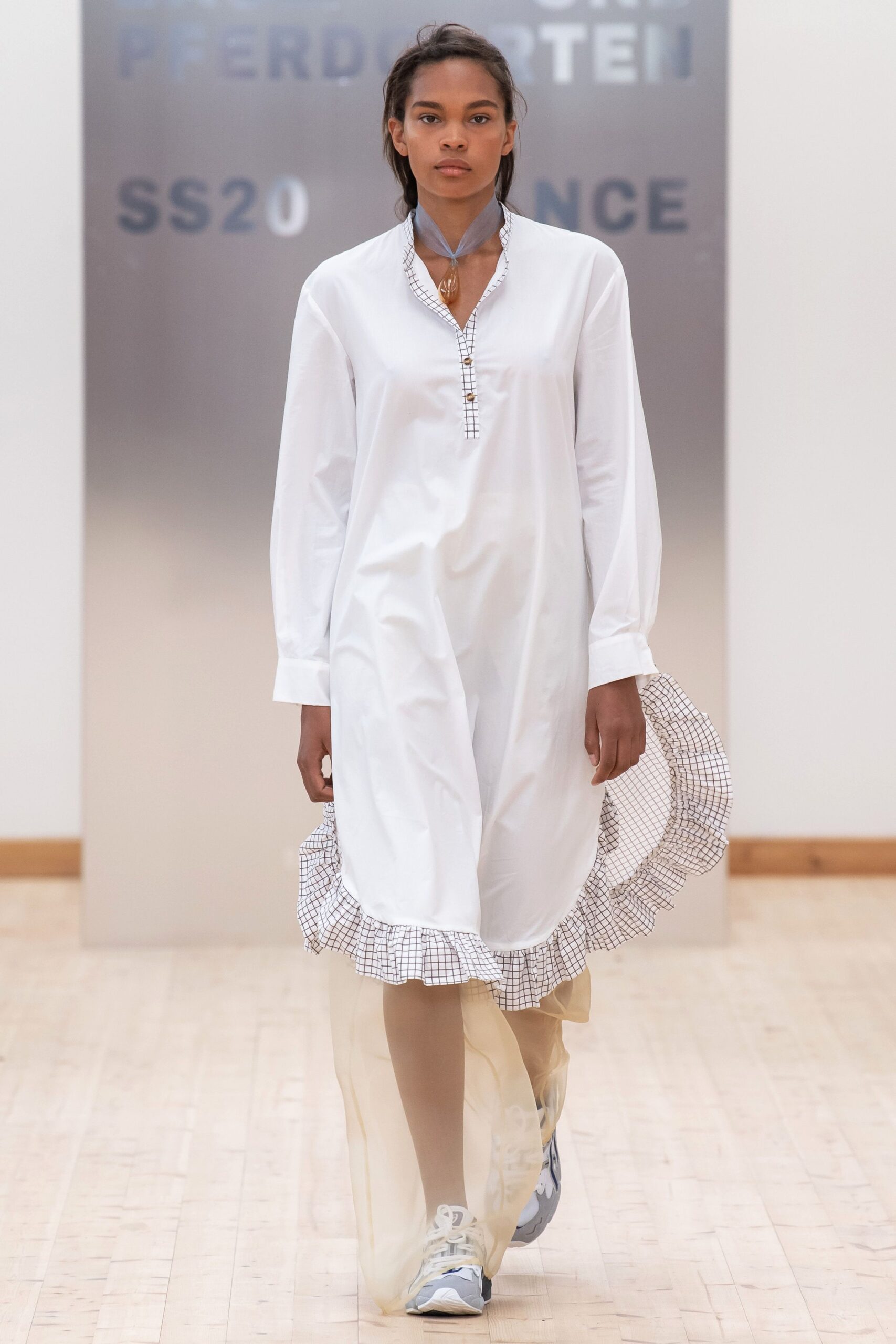 white relaxed midi dress with ruffles