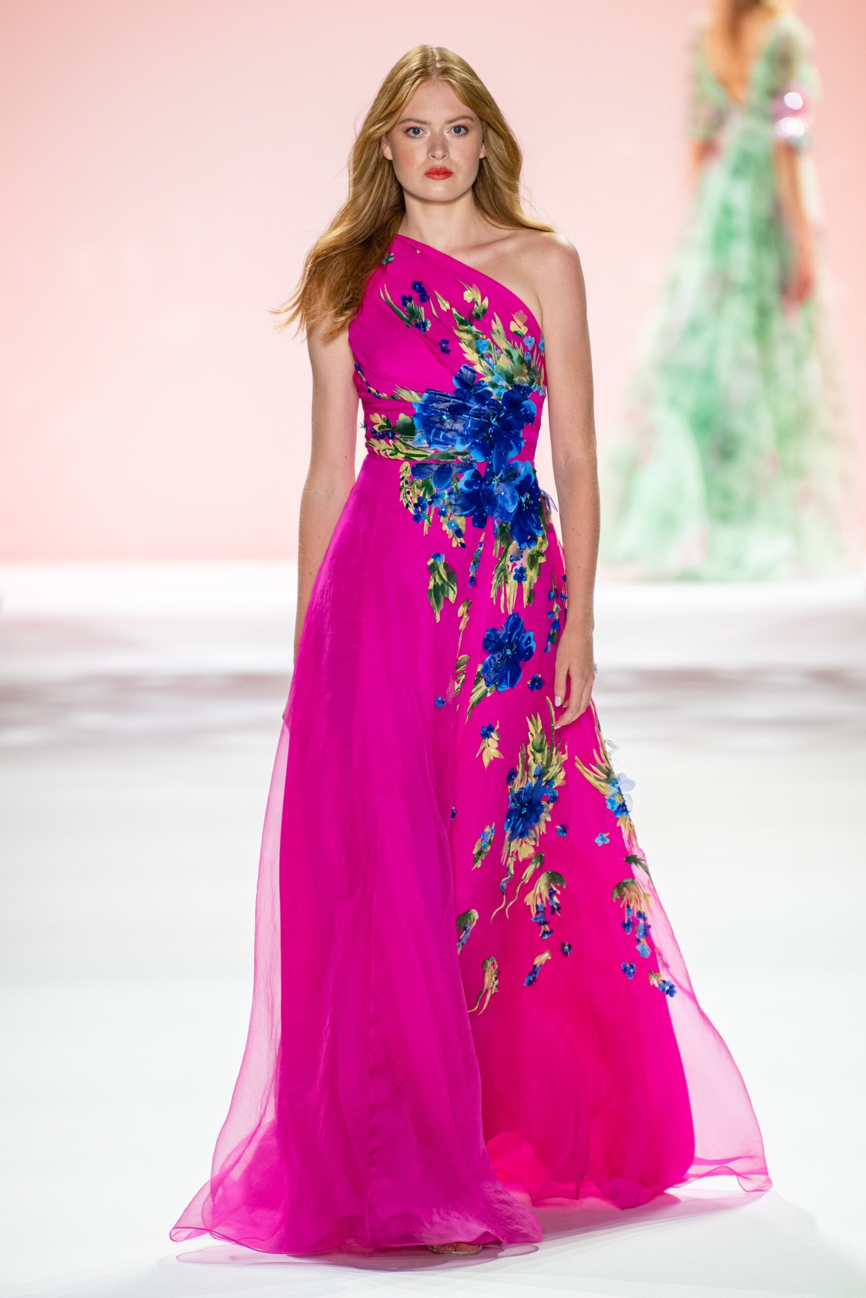pink floral chiffon gown