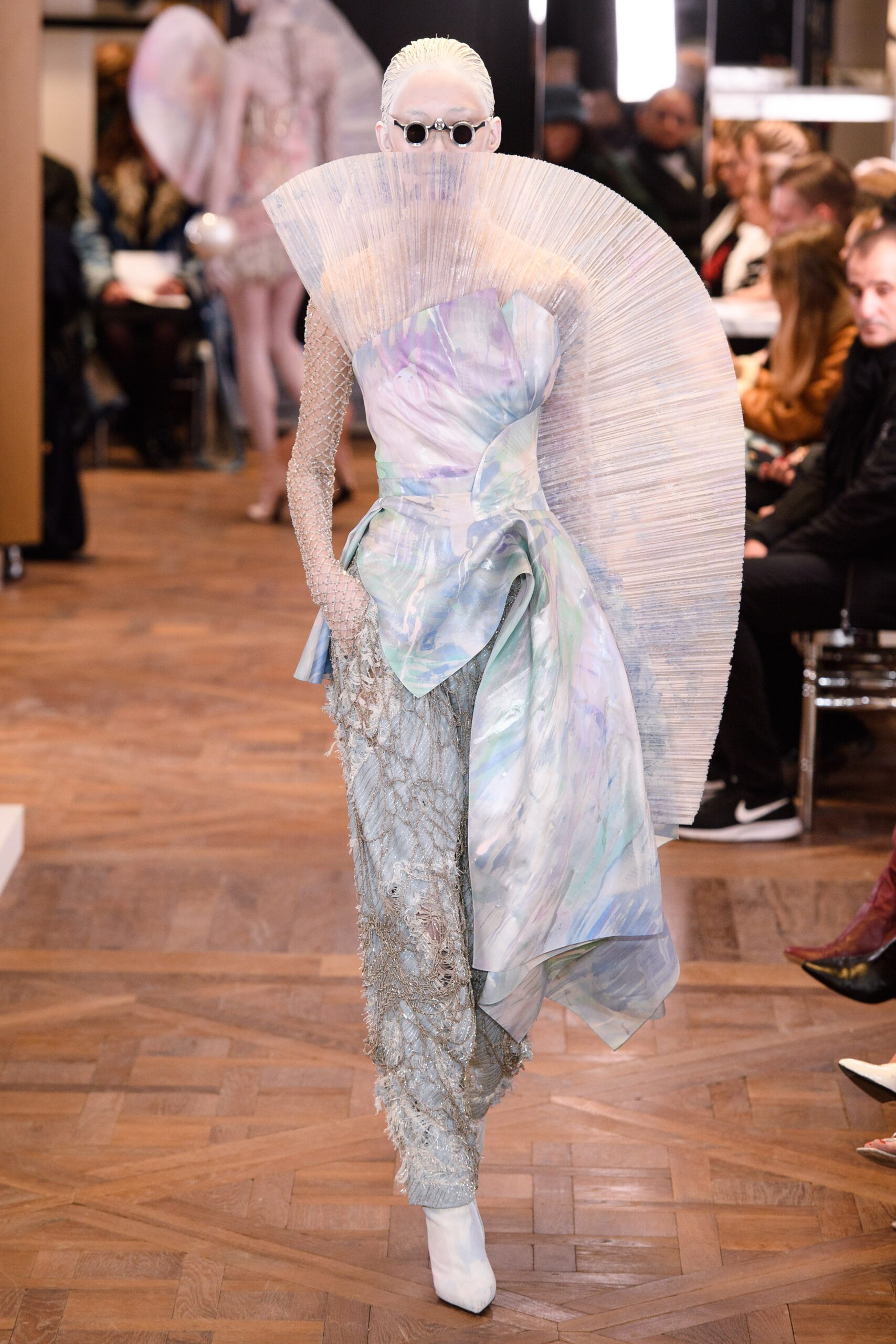 blue and white layered dress