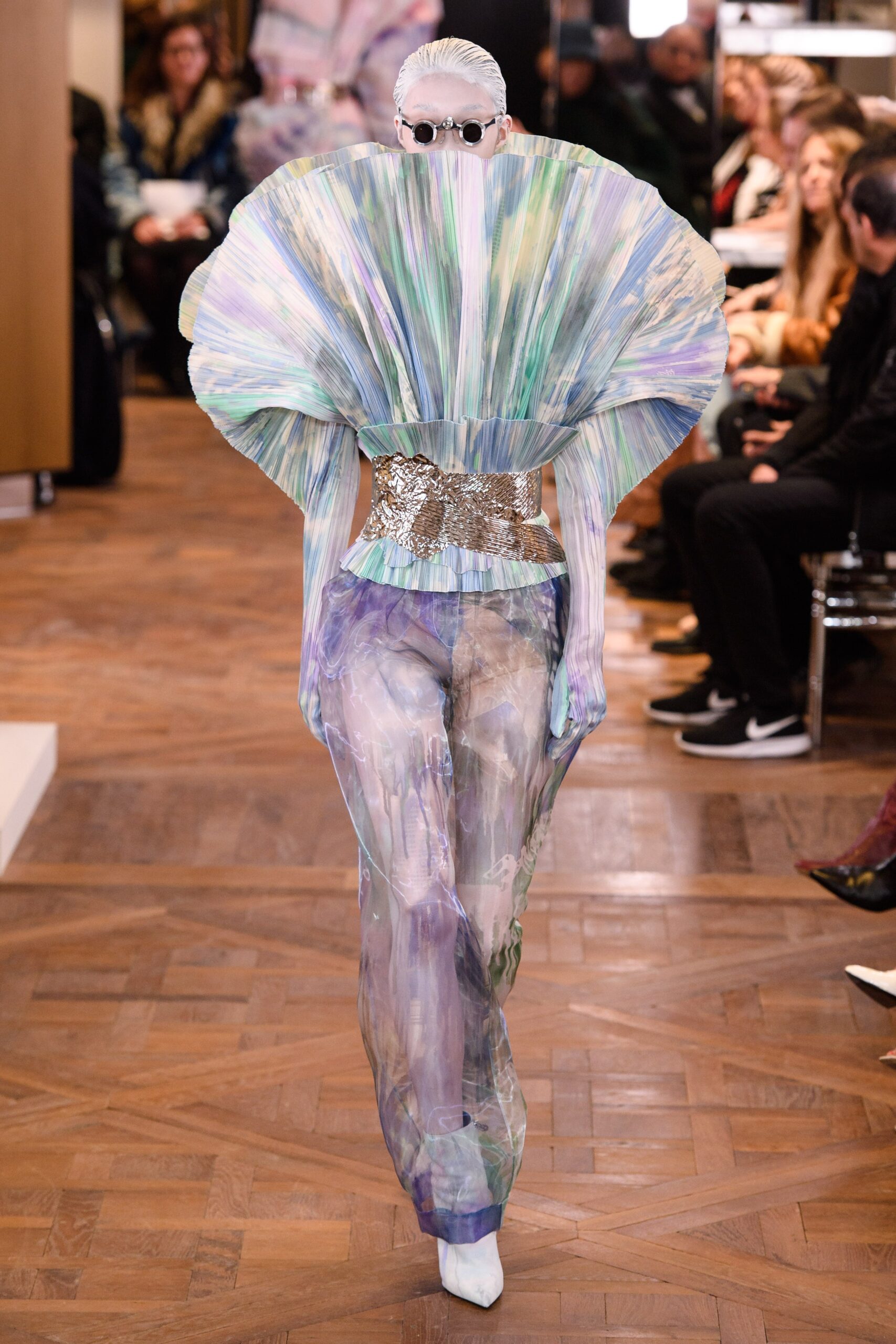 multi-colored silk pleated jumpsuit