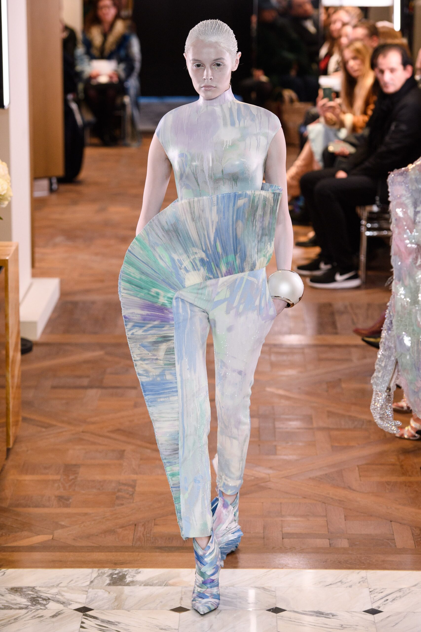 multi-colored silk sleeveless jumpsuit