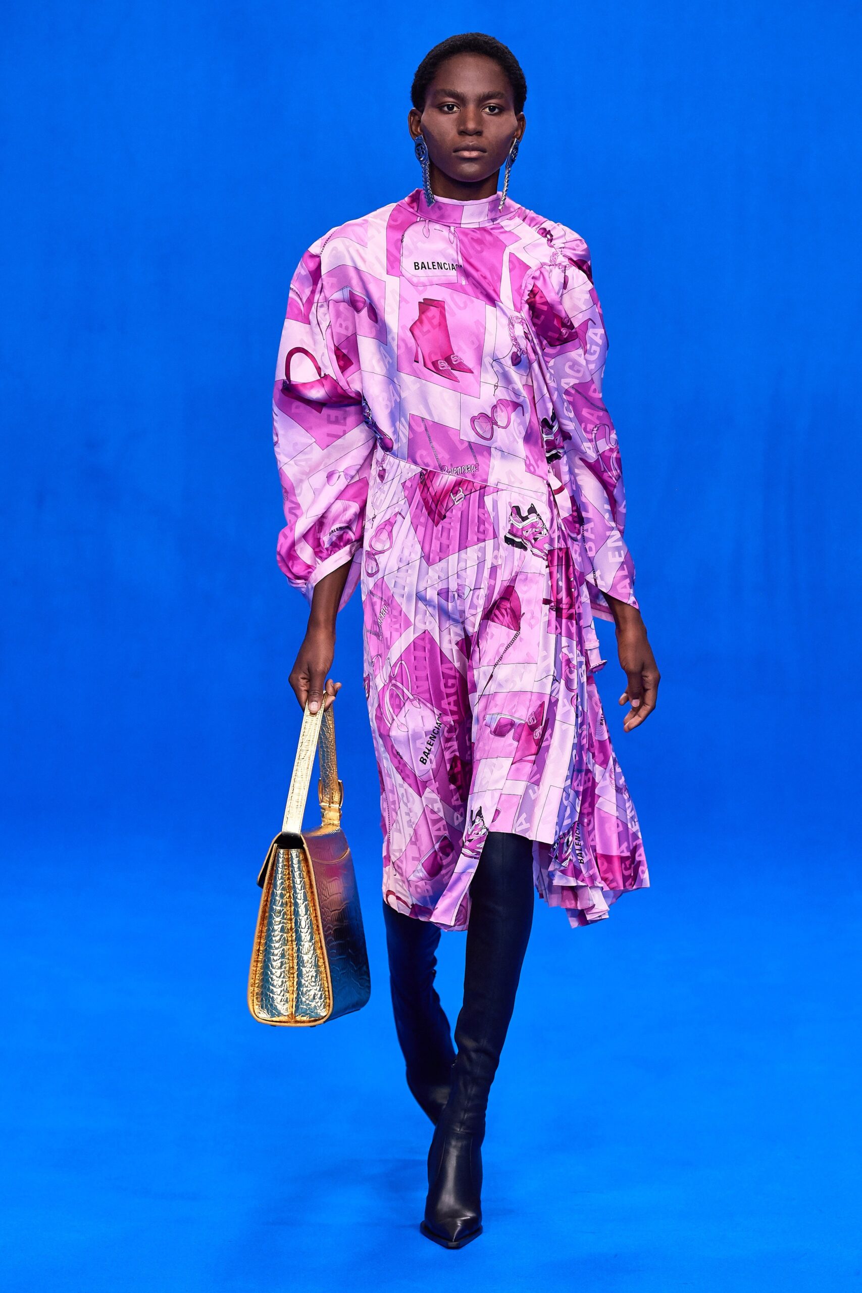 pink silk midi dress with long sleeves