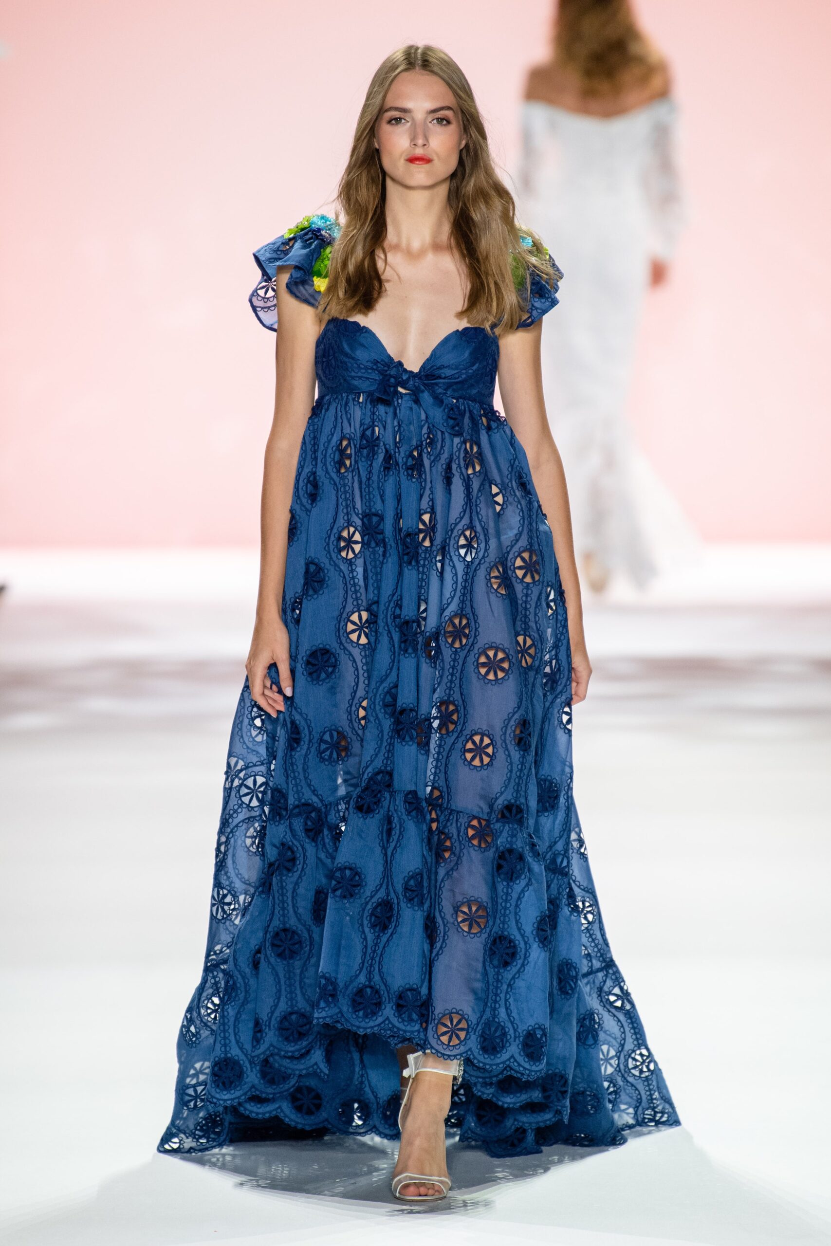 blue embroidered maxi gown