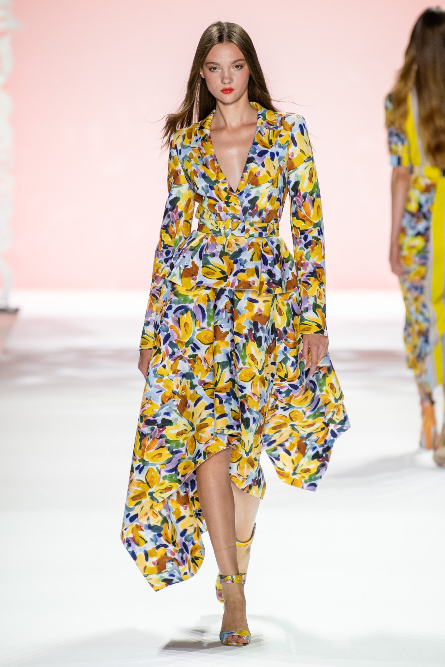 floral midi dress with long sleeves