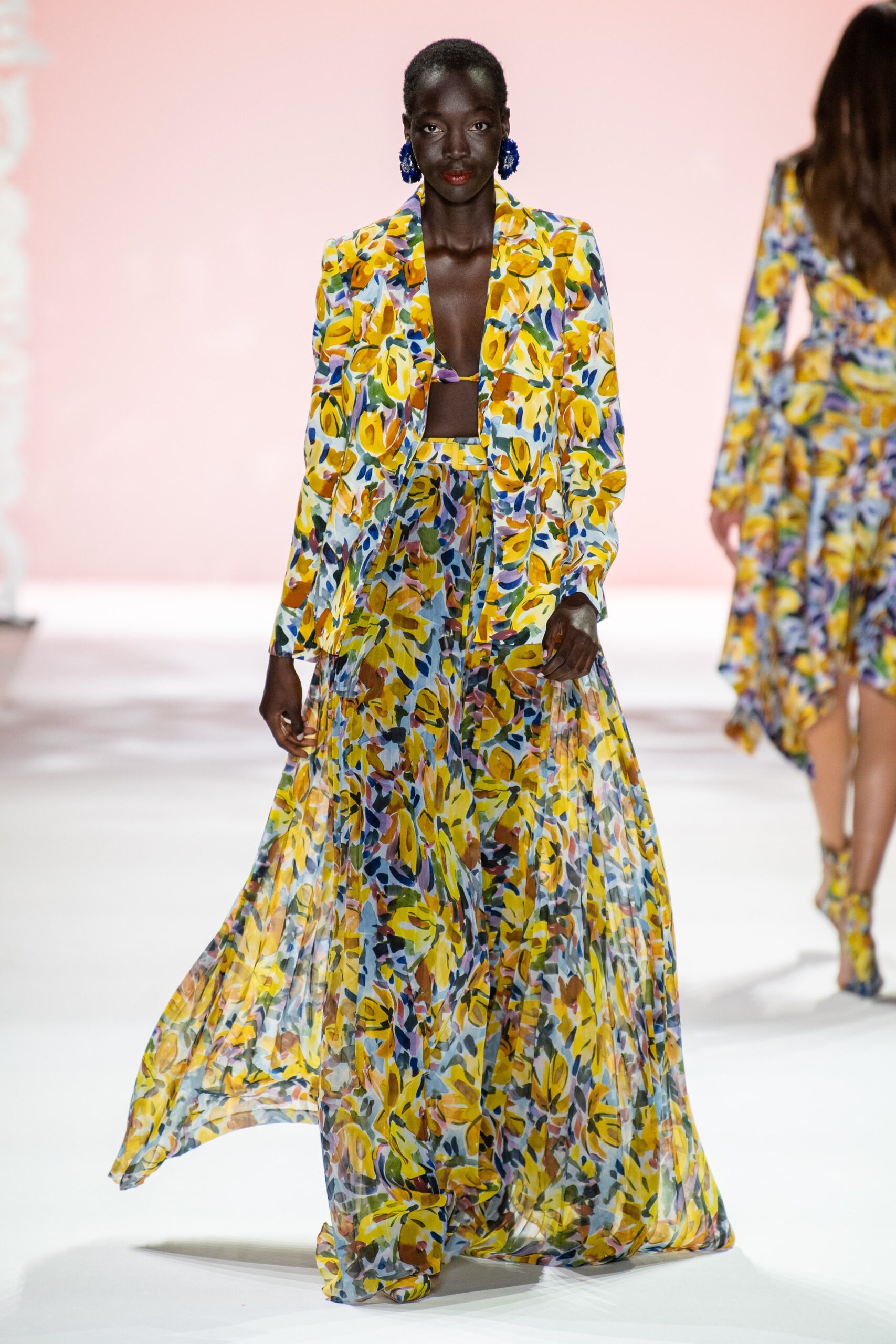 floral silk blazer and skirt