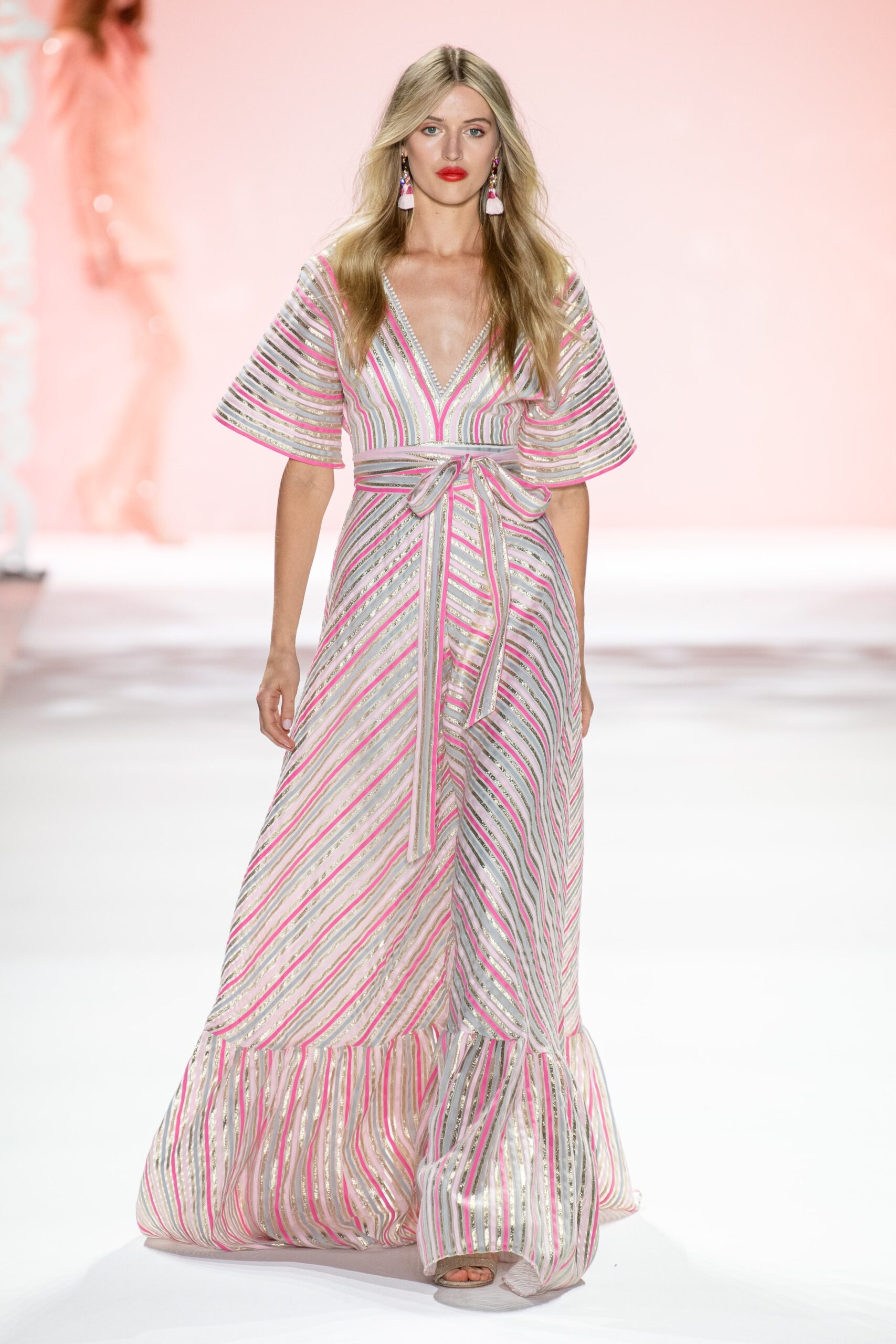 pink and white striped maxi dress