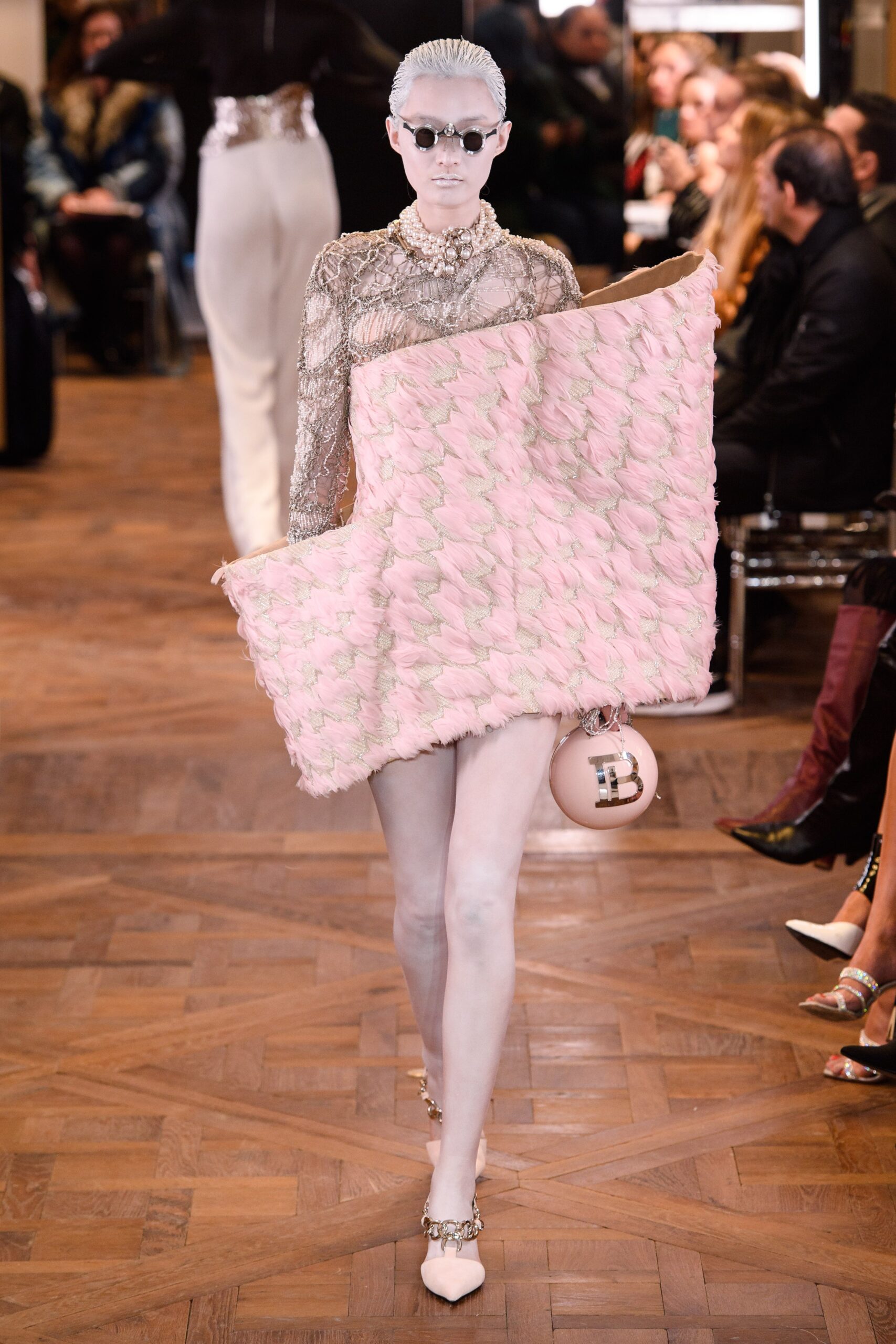 pink pleated mini dress