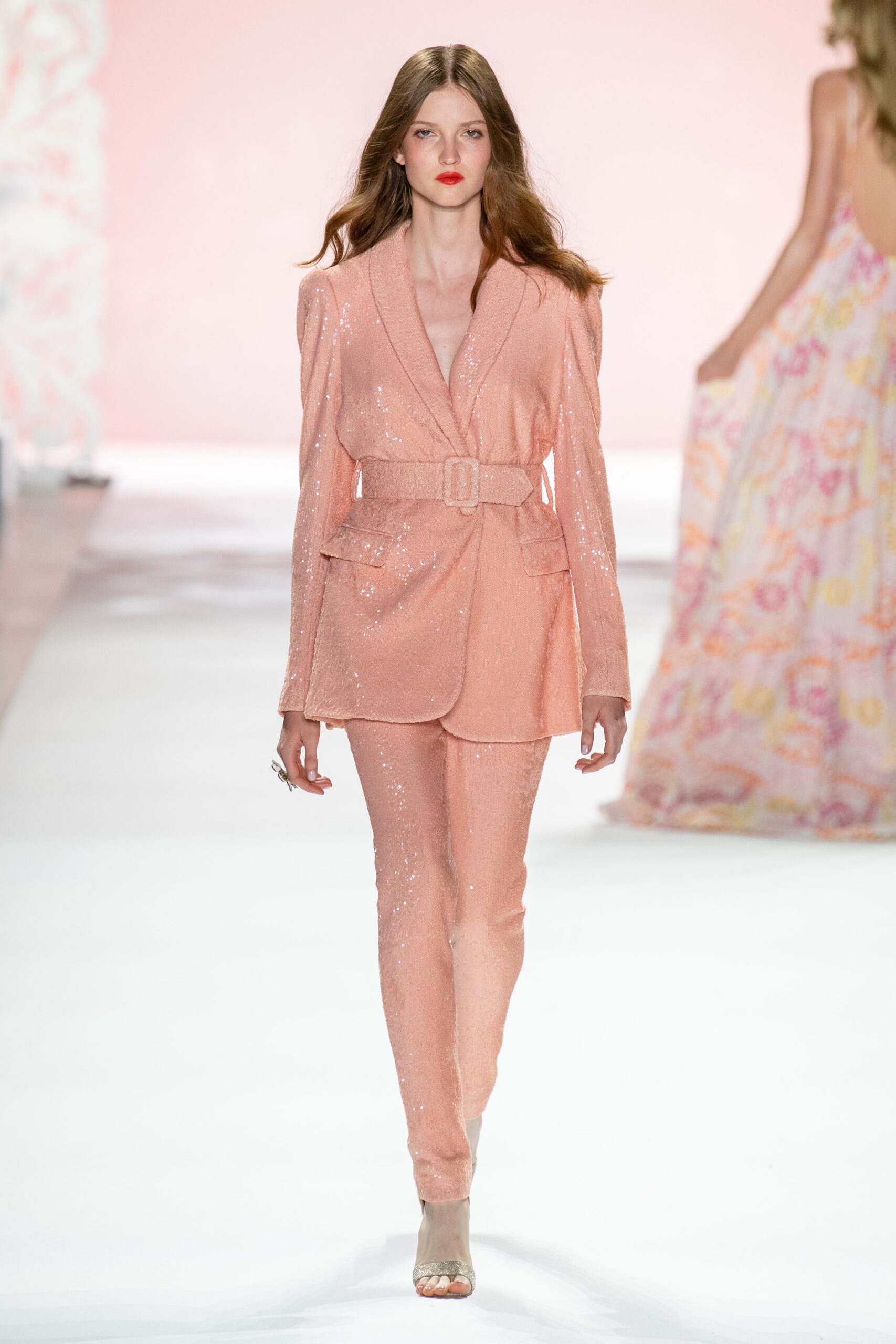 pink sequined tailored suit