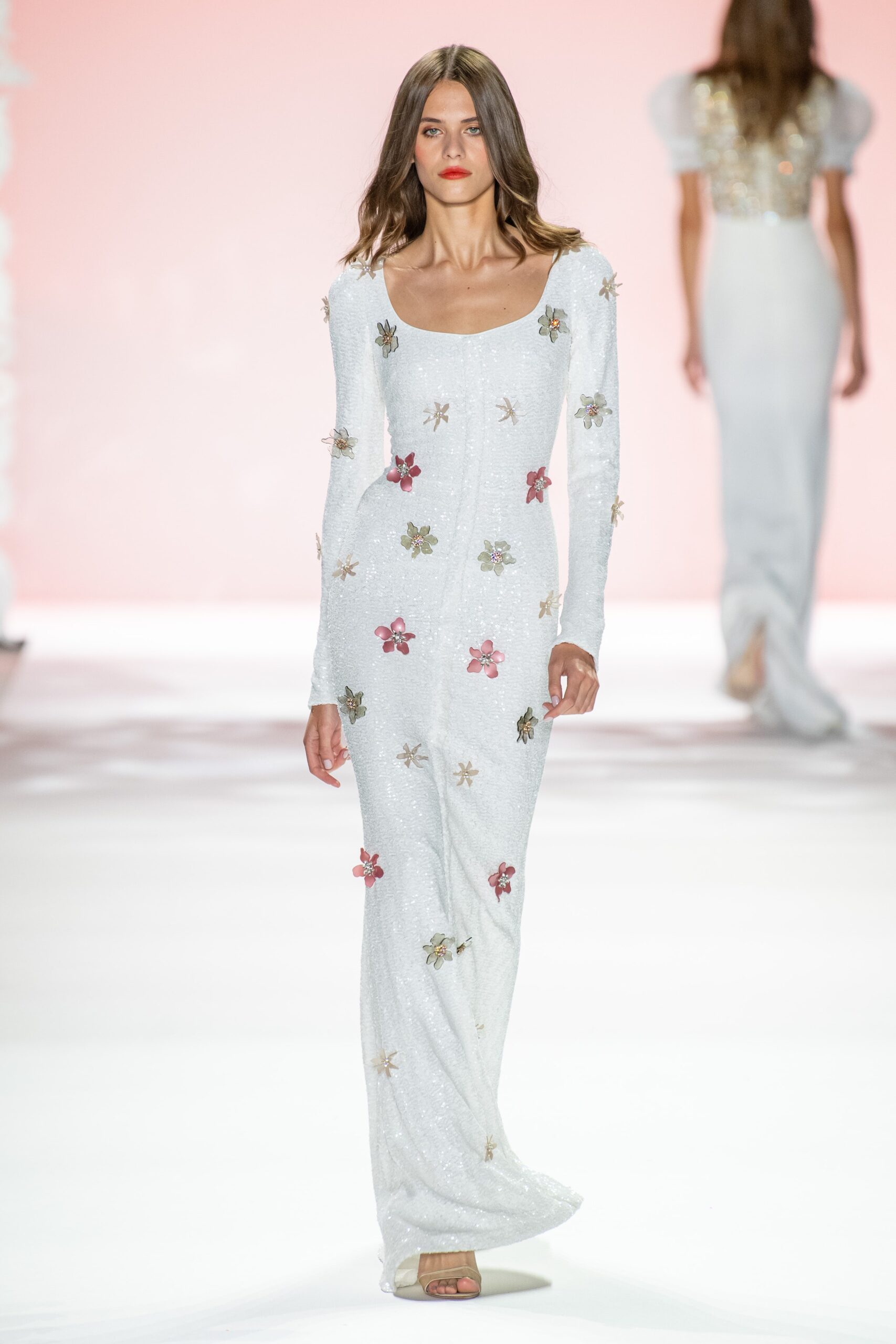 white sequin embroidered gown