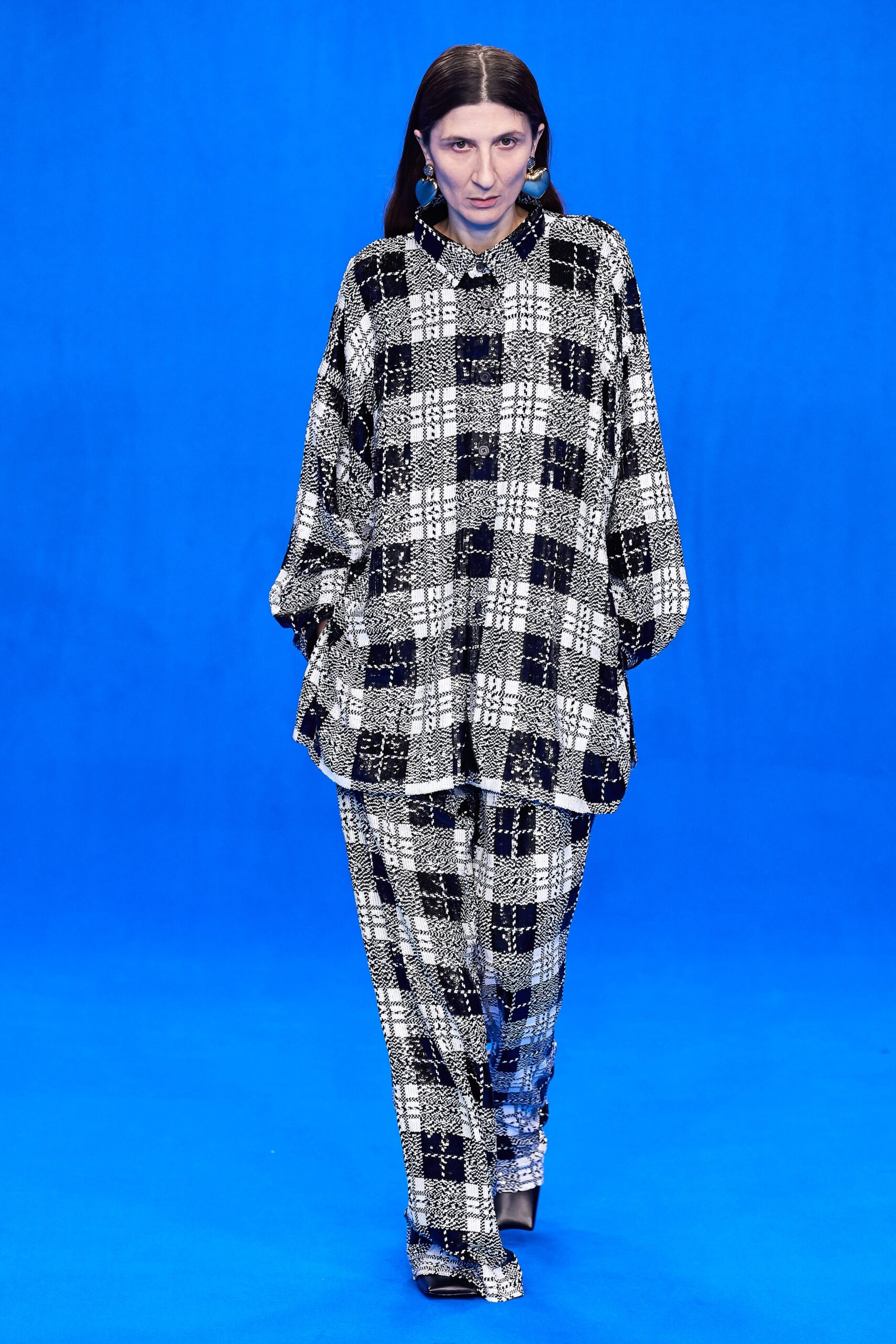 oversized checked shirt and relaxed pants
