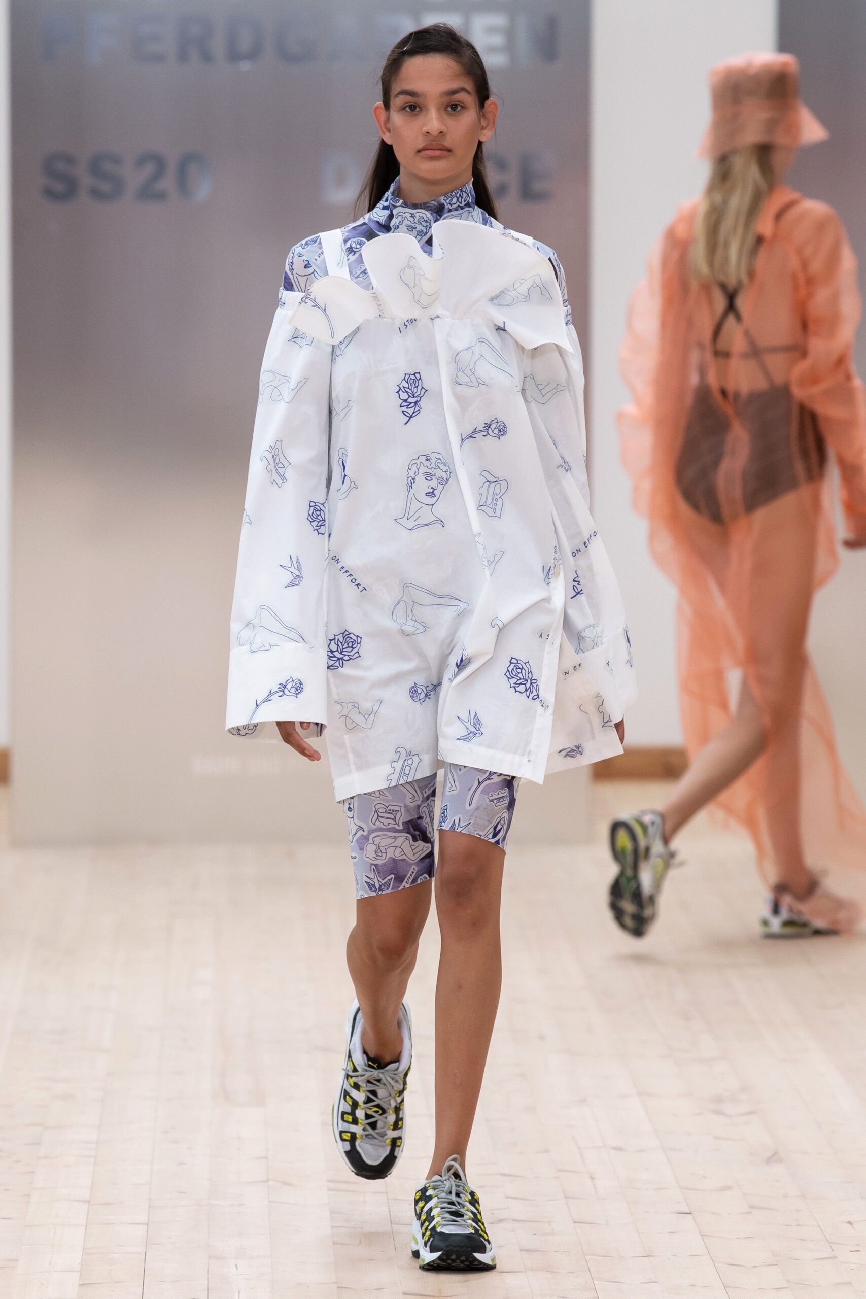 white cotton long-sleeve collared oversized printed jacket