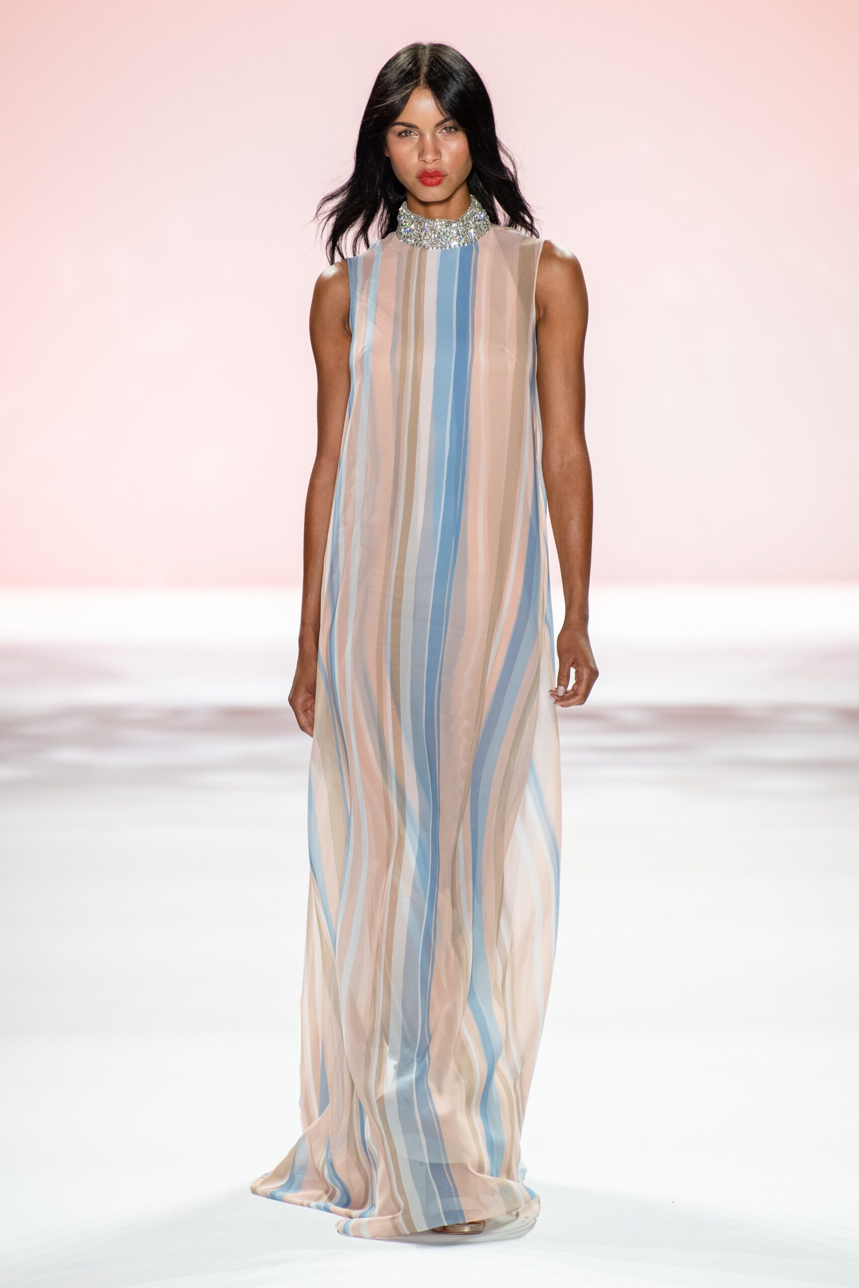 striped silk sleeveless gown