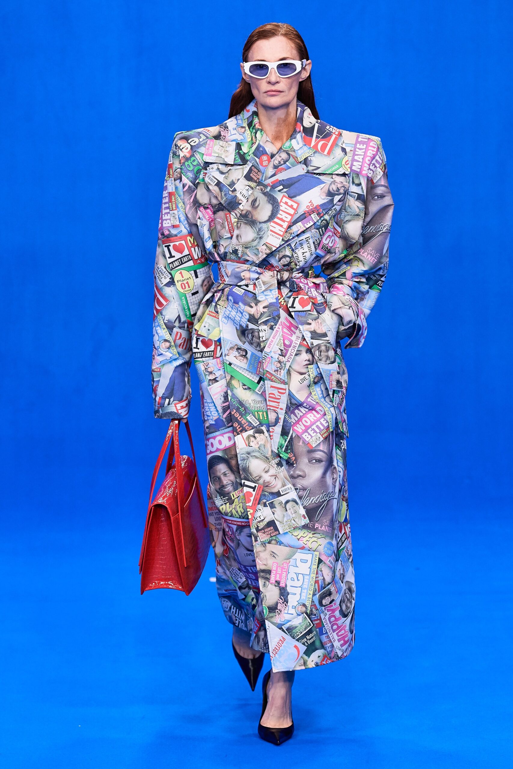 multi-colored printed trench coat