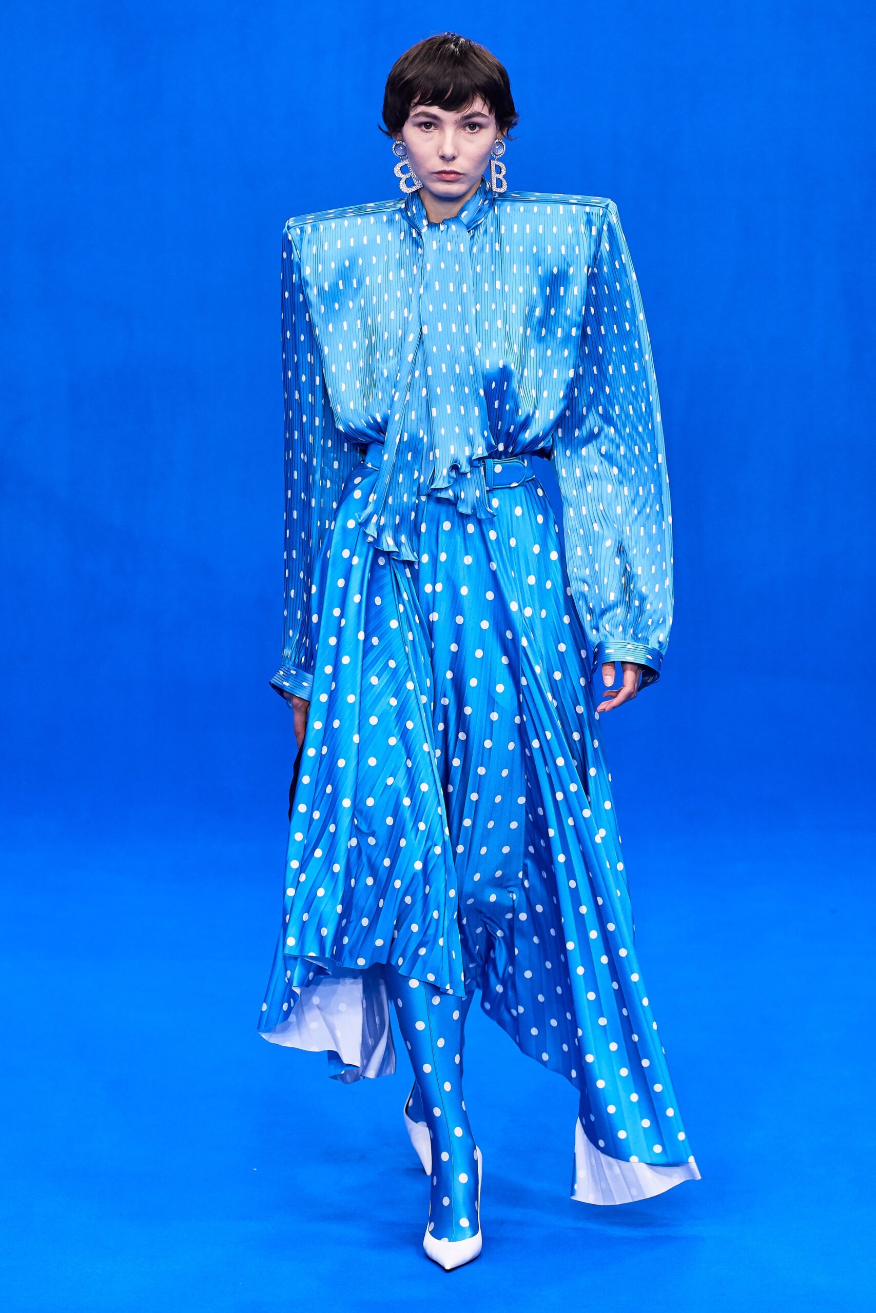 blue polka-dot midi dress