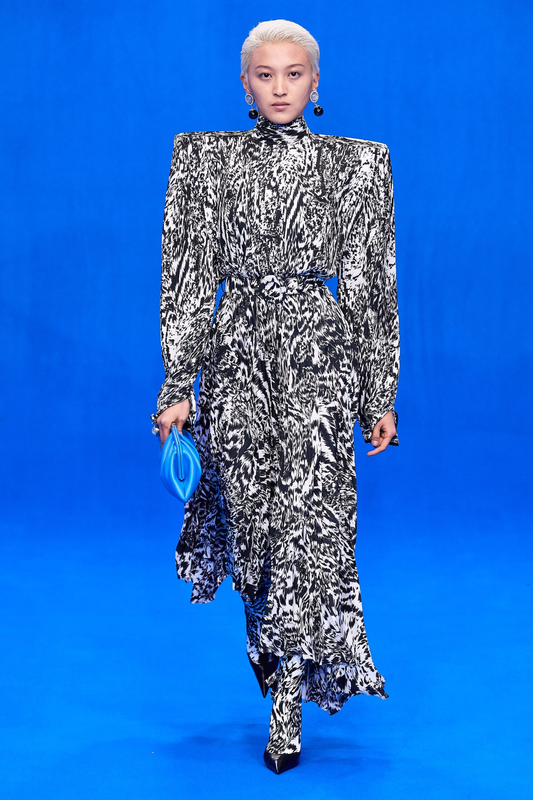 black and white printed midi dress