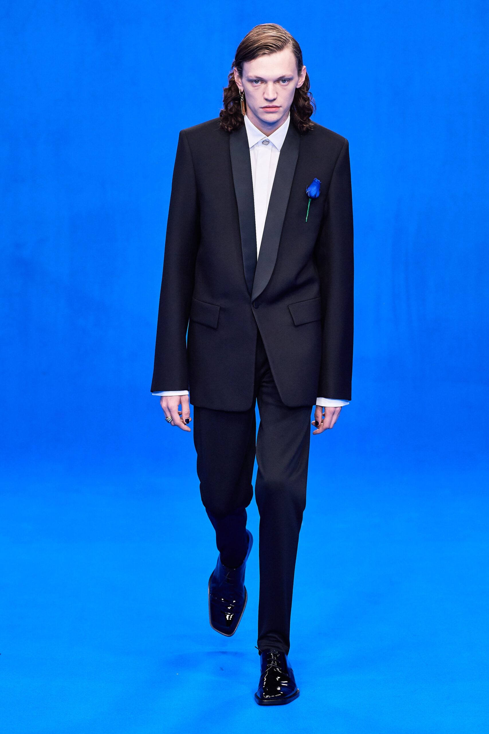 black tailored suit with white shirt