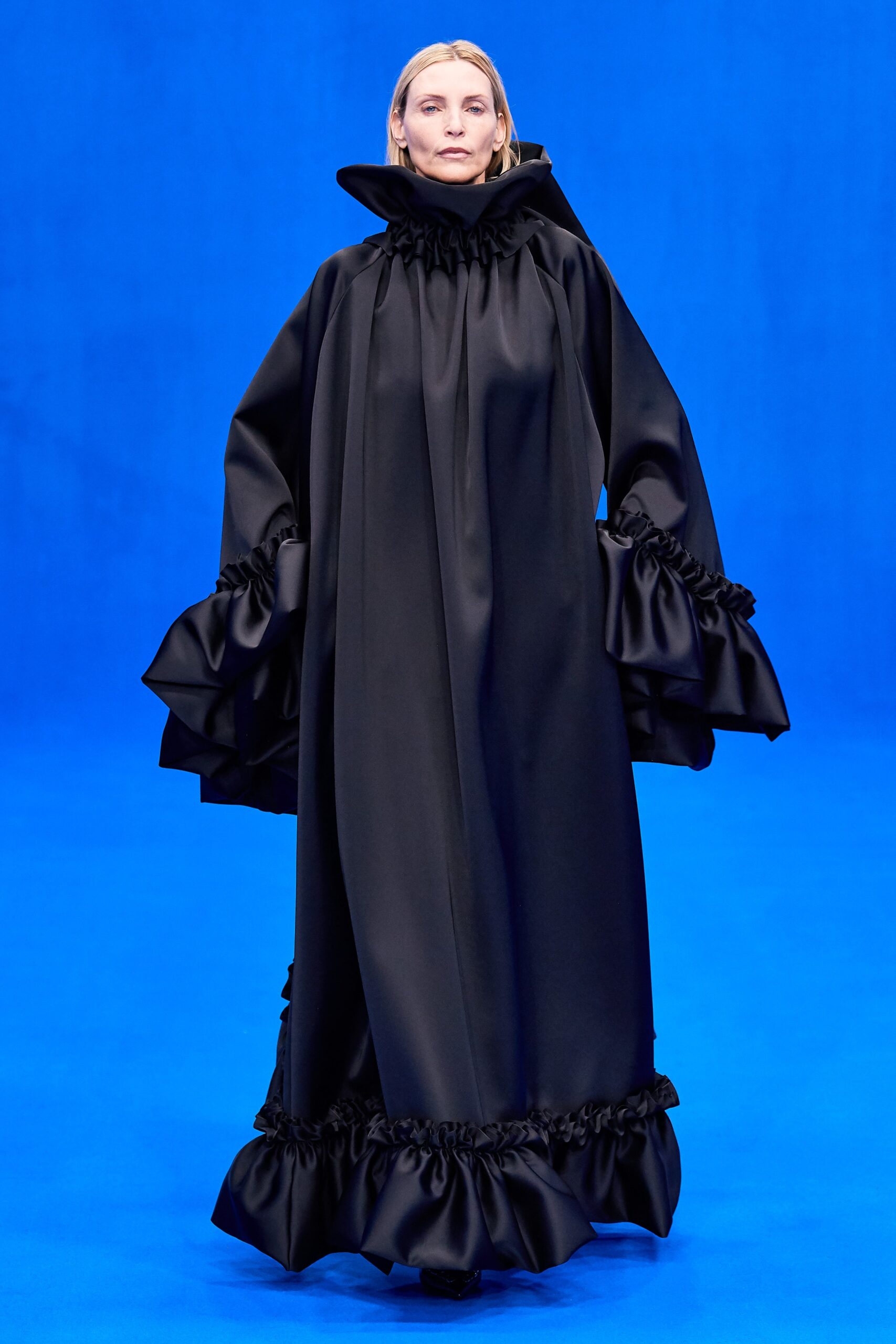 black silk ruffled maxi dress