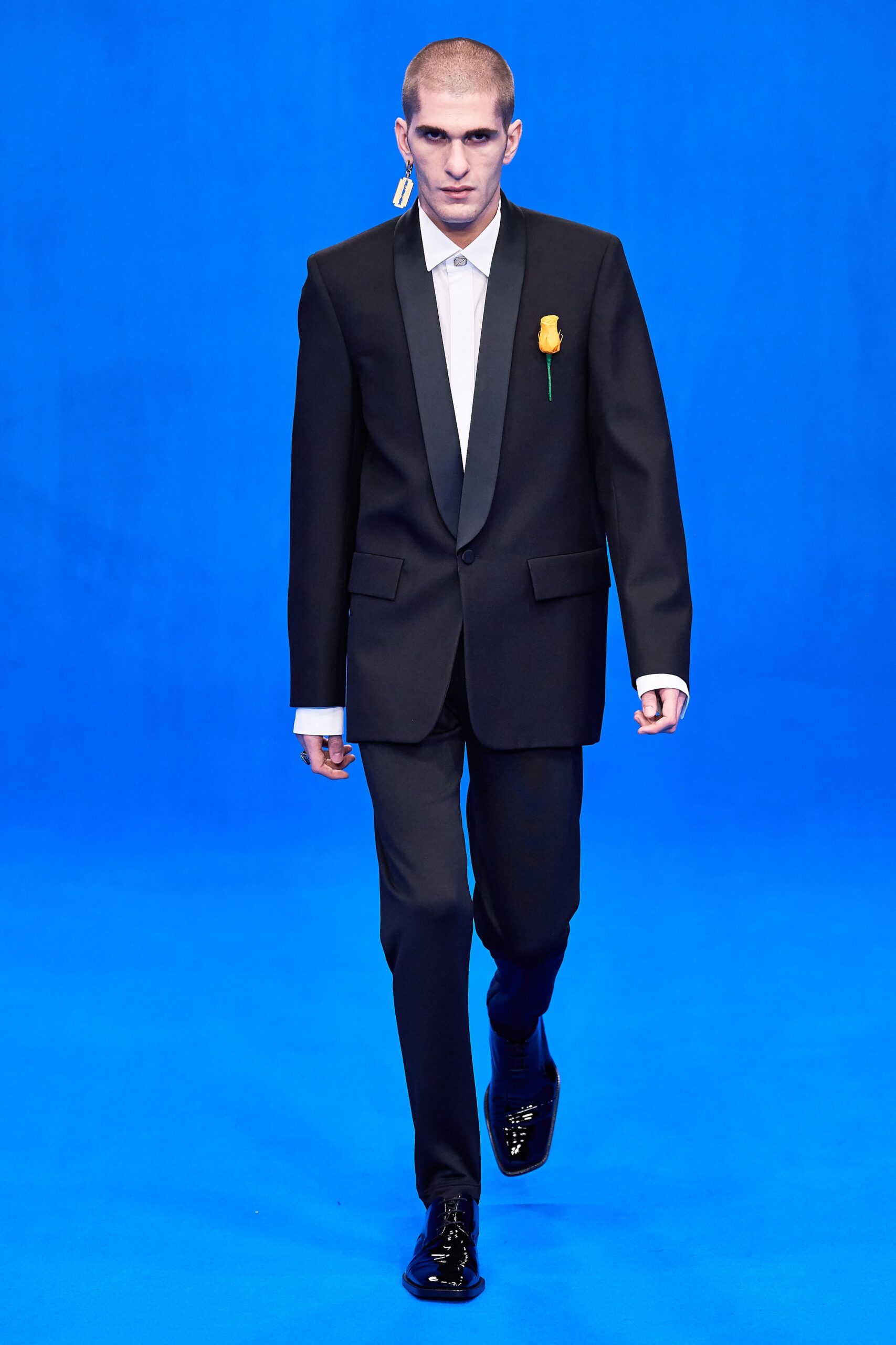 black tailored suit with white shirt