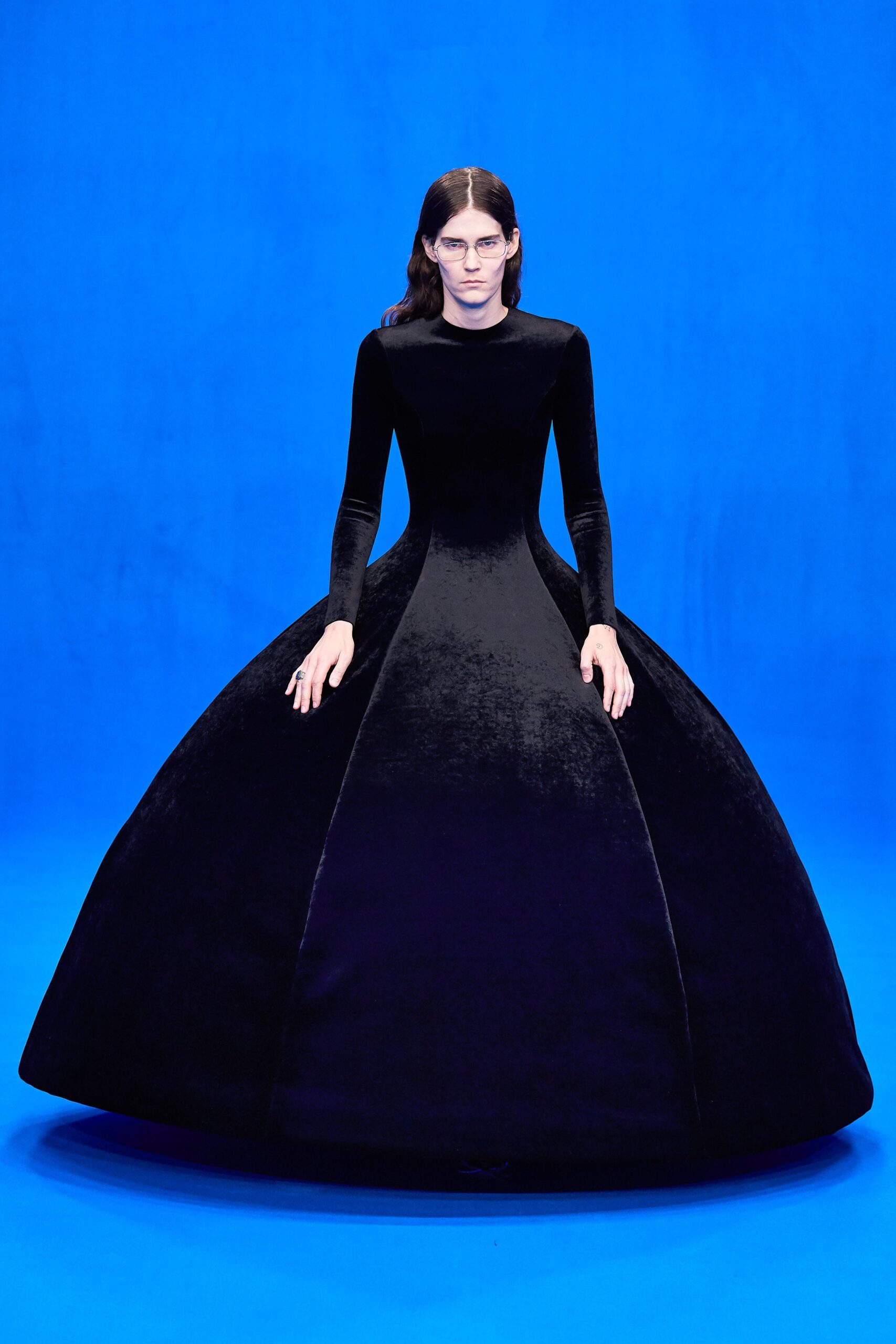 black velvet long-sleeve gown