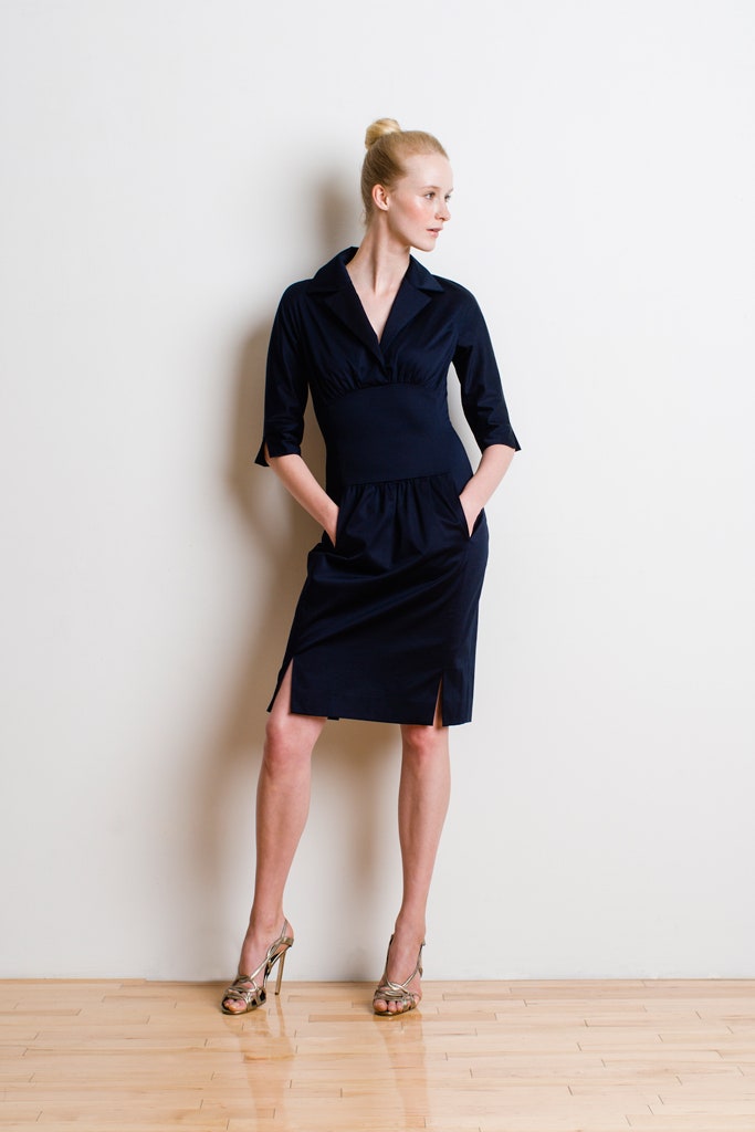 fitted blue cotton dress