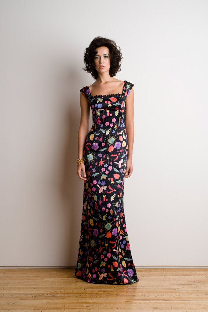 black floral silk gown