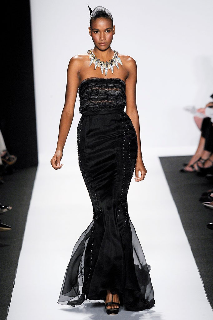 black silk strapless gown