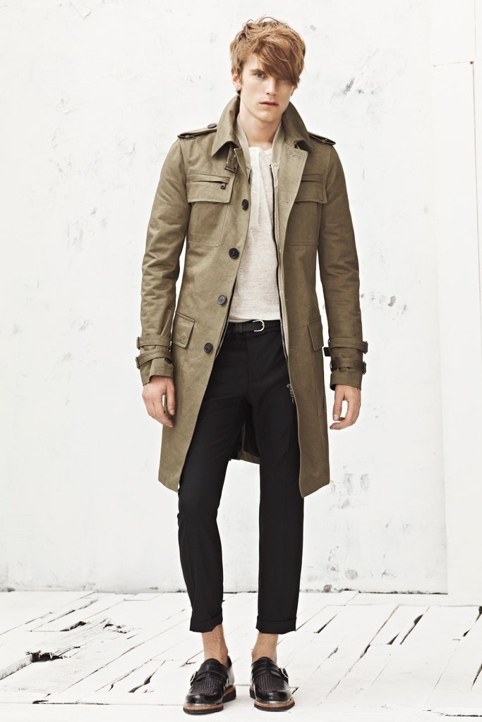 beige trench coat with white shirt