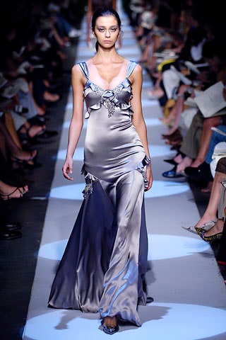 gray silk fitted gown