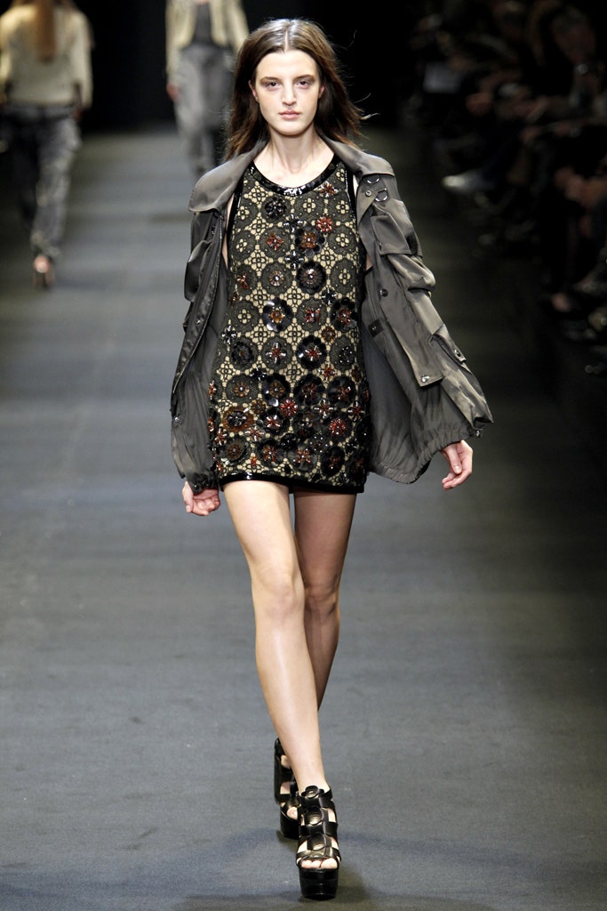 black embellished mini dress with gray jacket