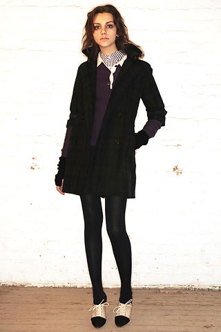 black wool coat with fitted sweater