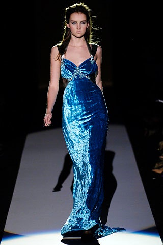 blue velvet fitted gown