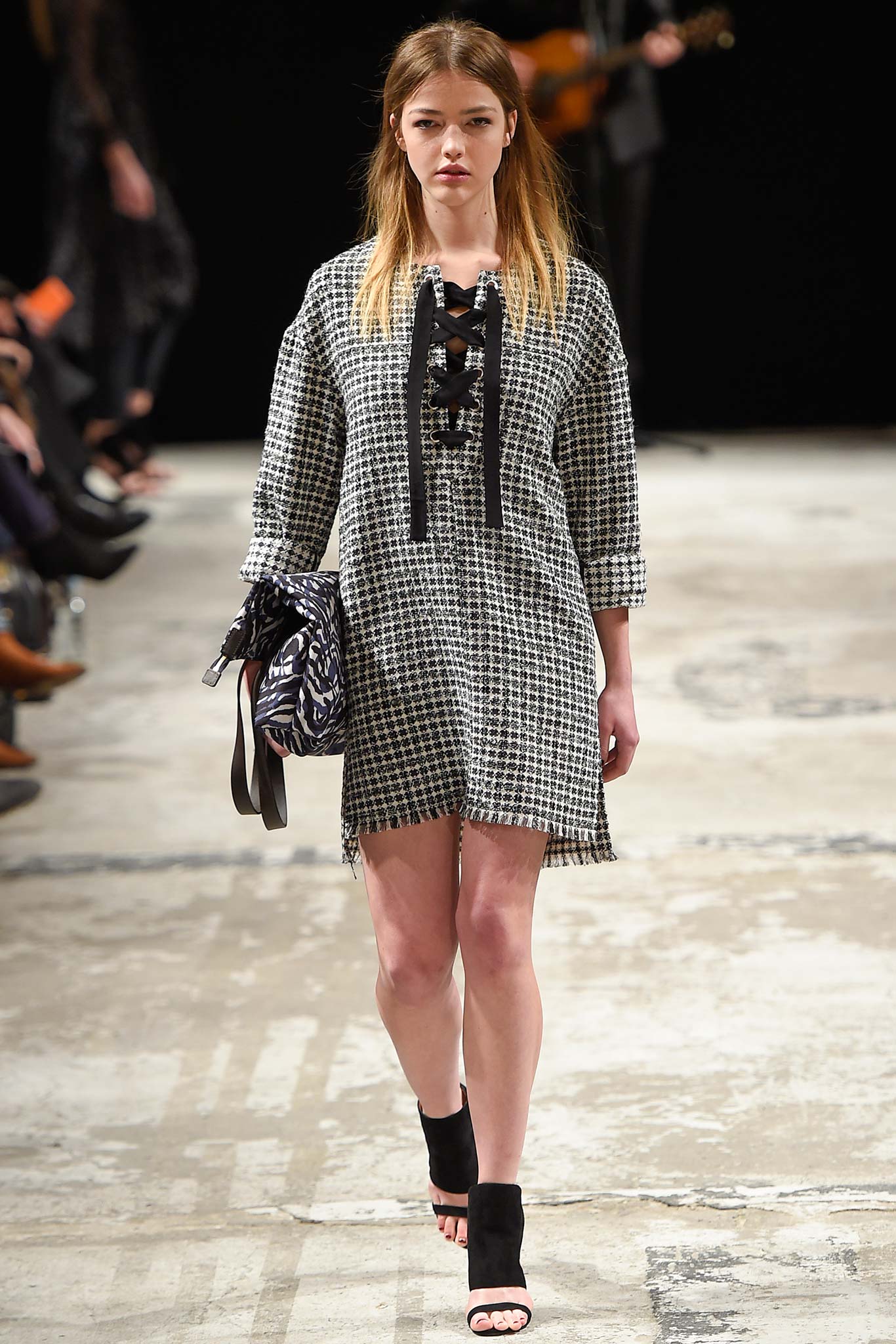 relaxed black and white checked dress