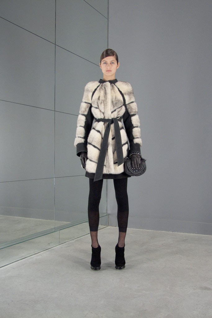fitted black and white fur coat