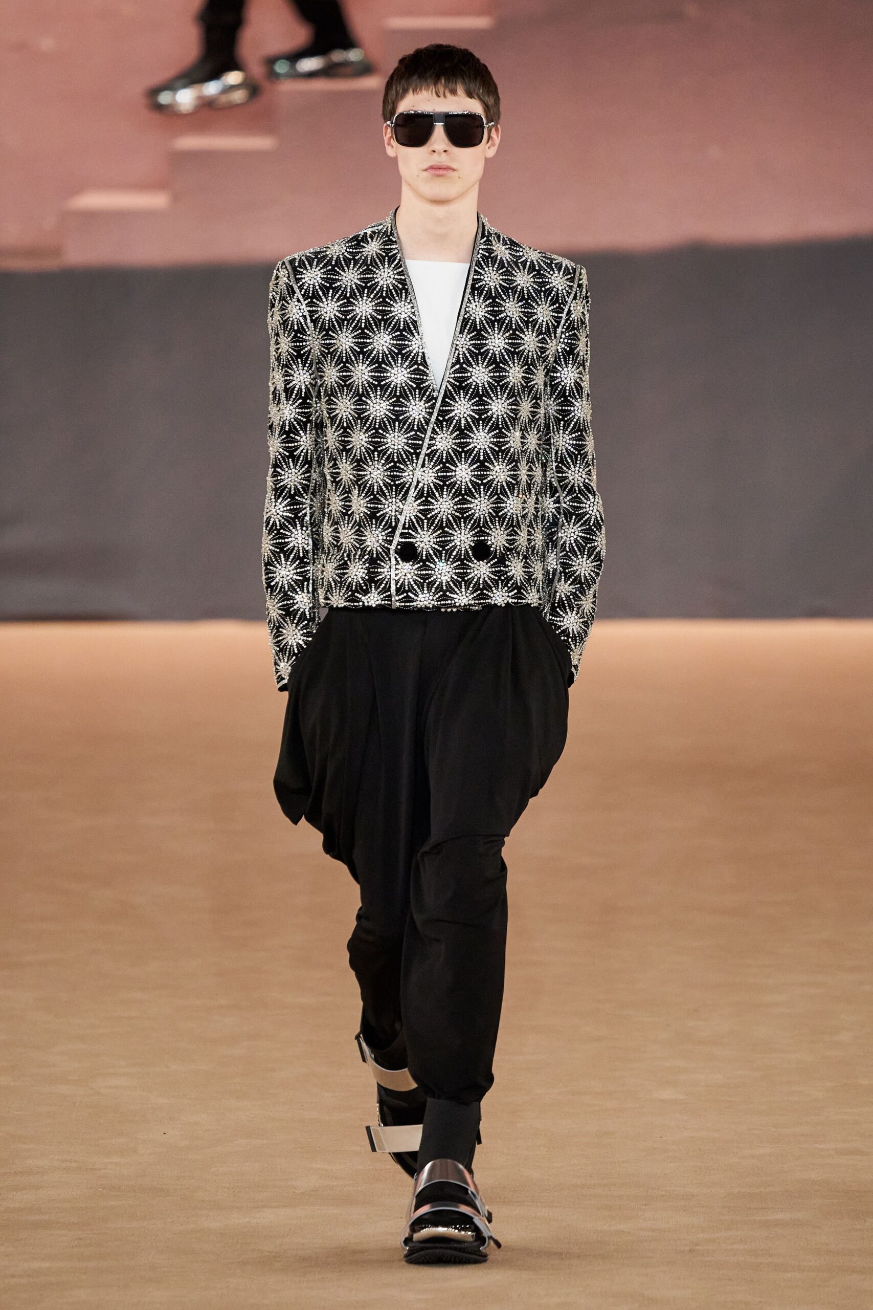 black and white printed blazer