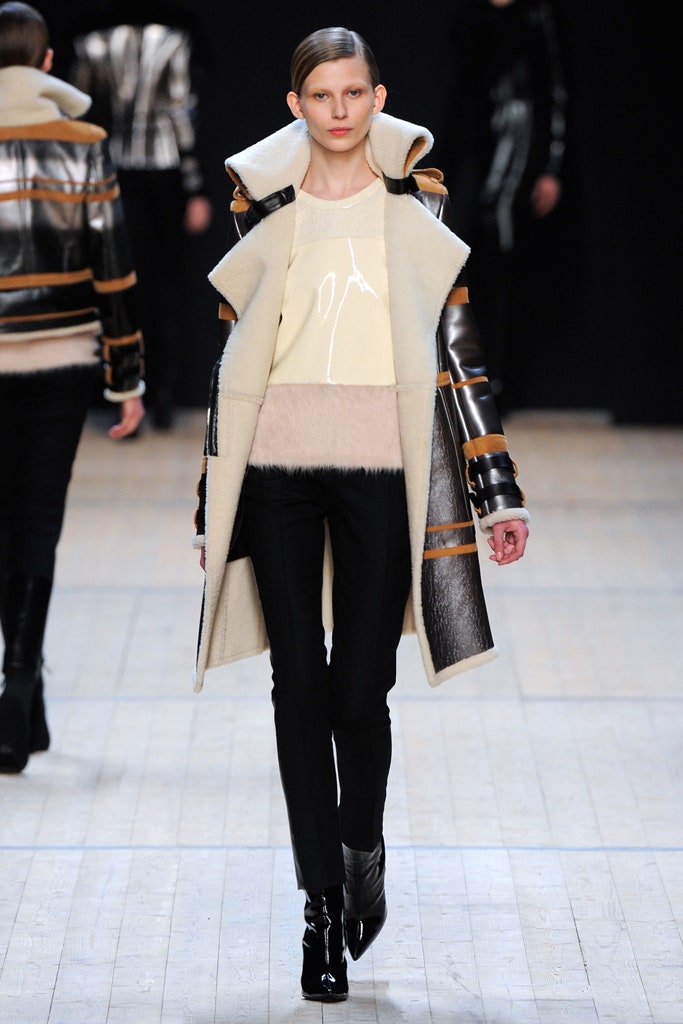 fitted leather coat with silk top