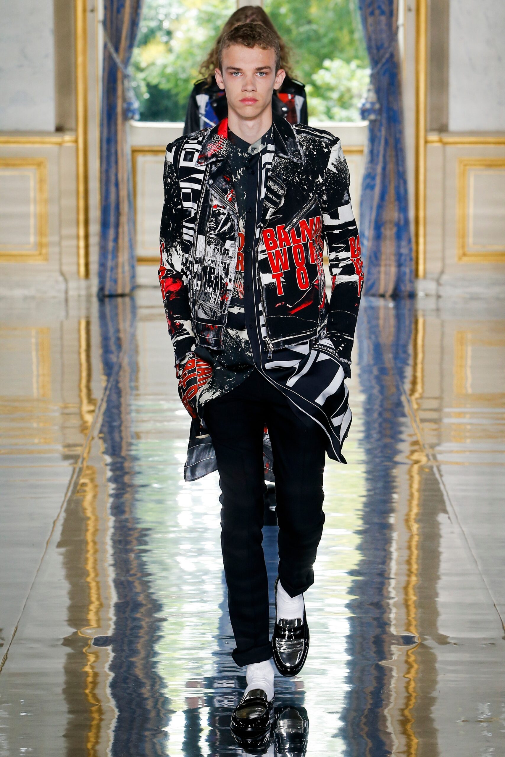 black and white printed coat