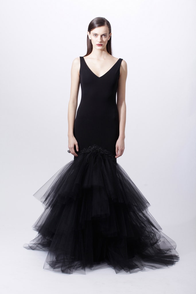 black silk tulle gown