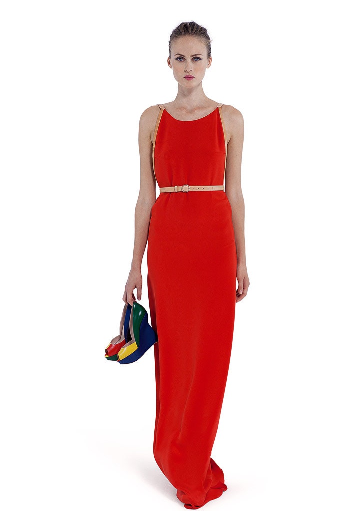 red silk sleeveless gown