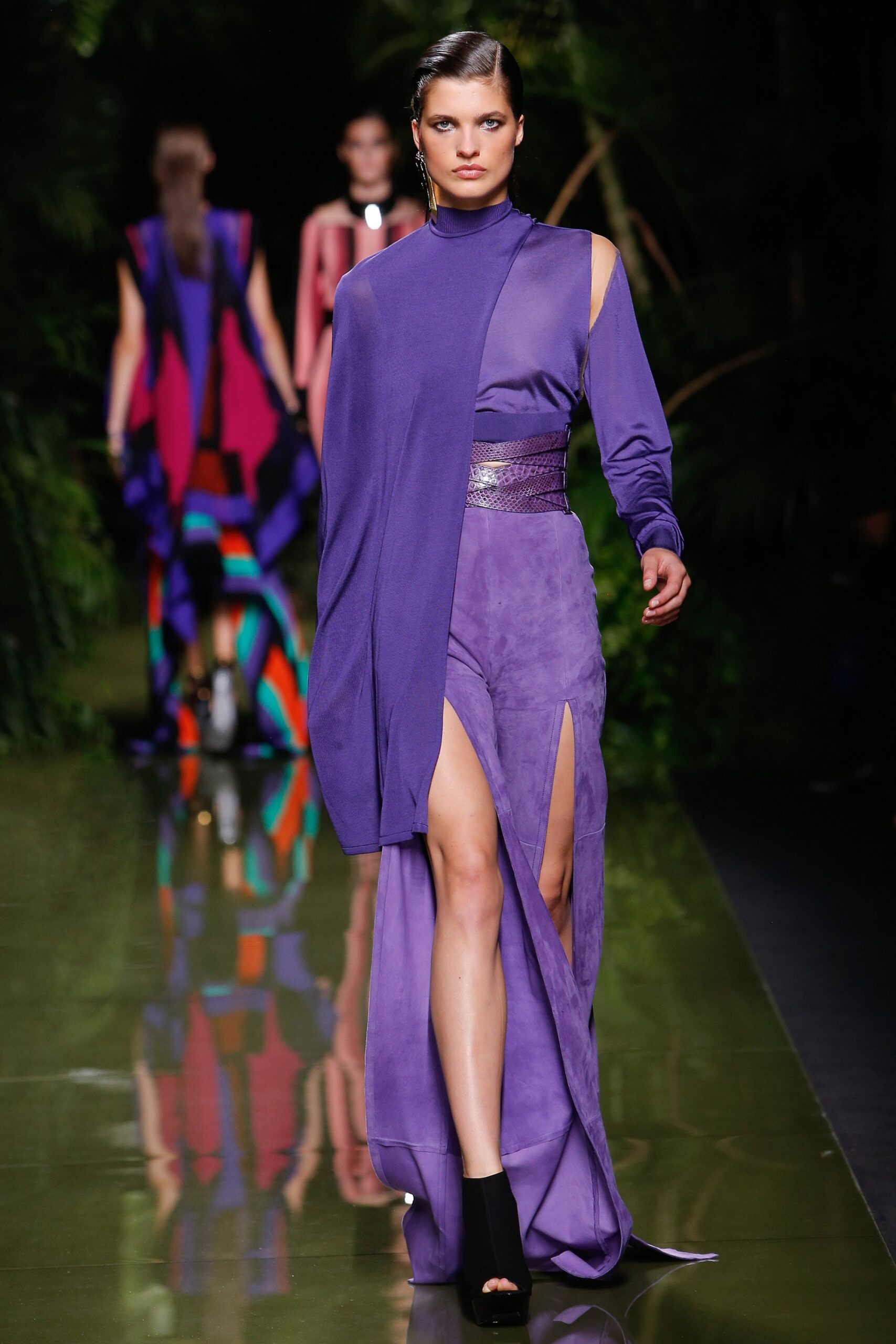 fitted purple silk dress