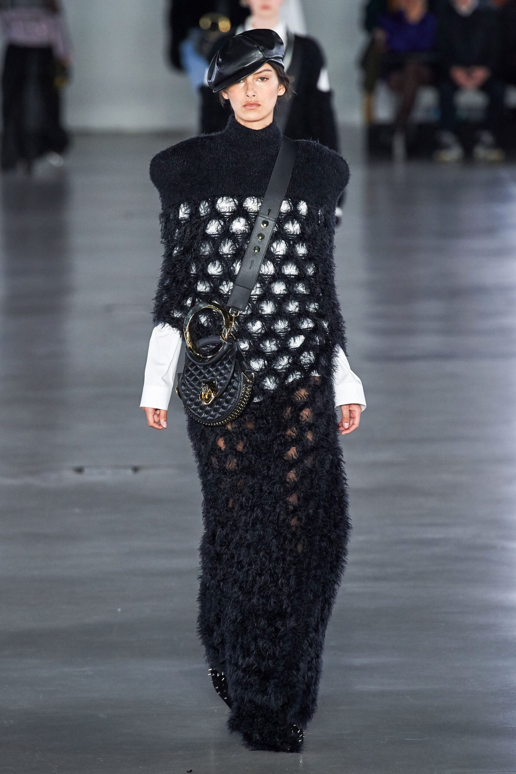 black wool maxi dress with white shirt