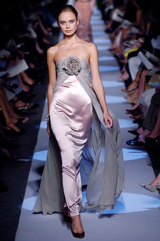 pink silk strapless gown