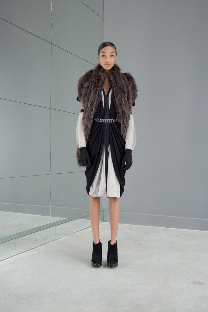 black and white draped midi dress