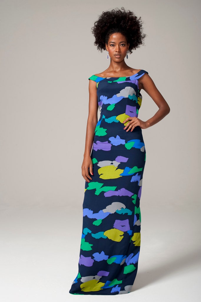 colorful printed silk gown