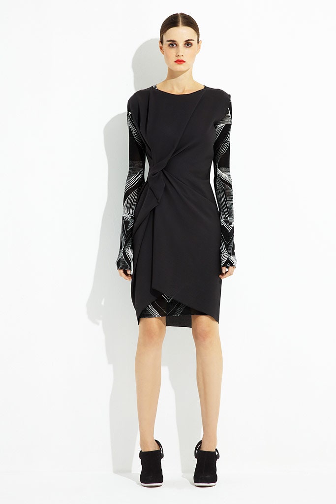 black fitted long-sleeve dress