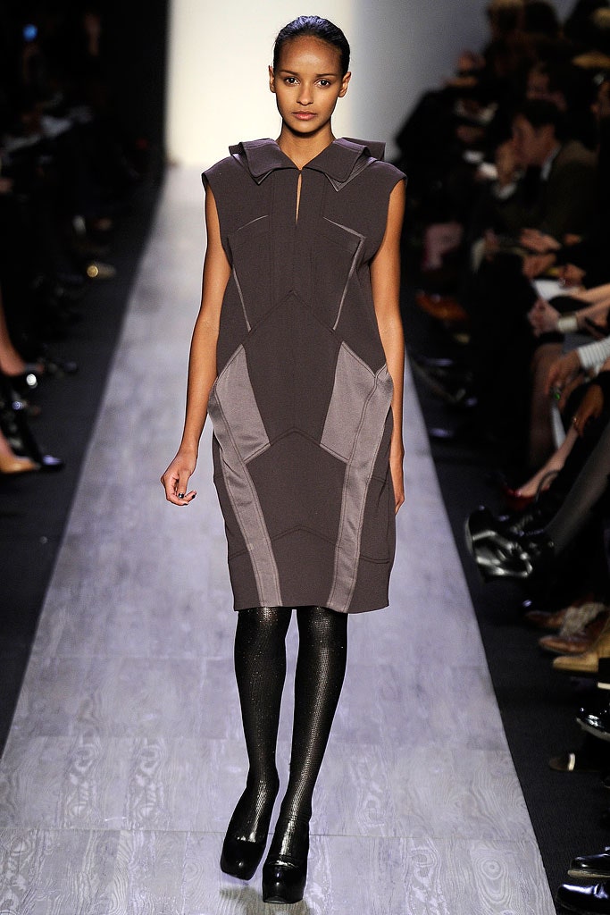 brown gray fitted midi dress