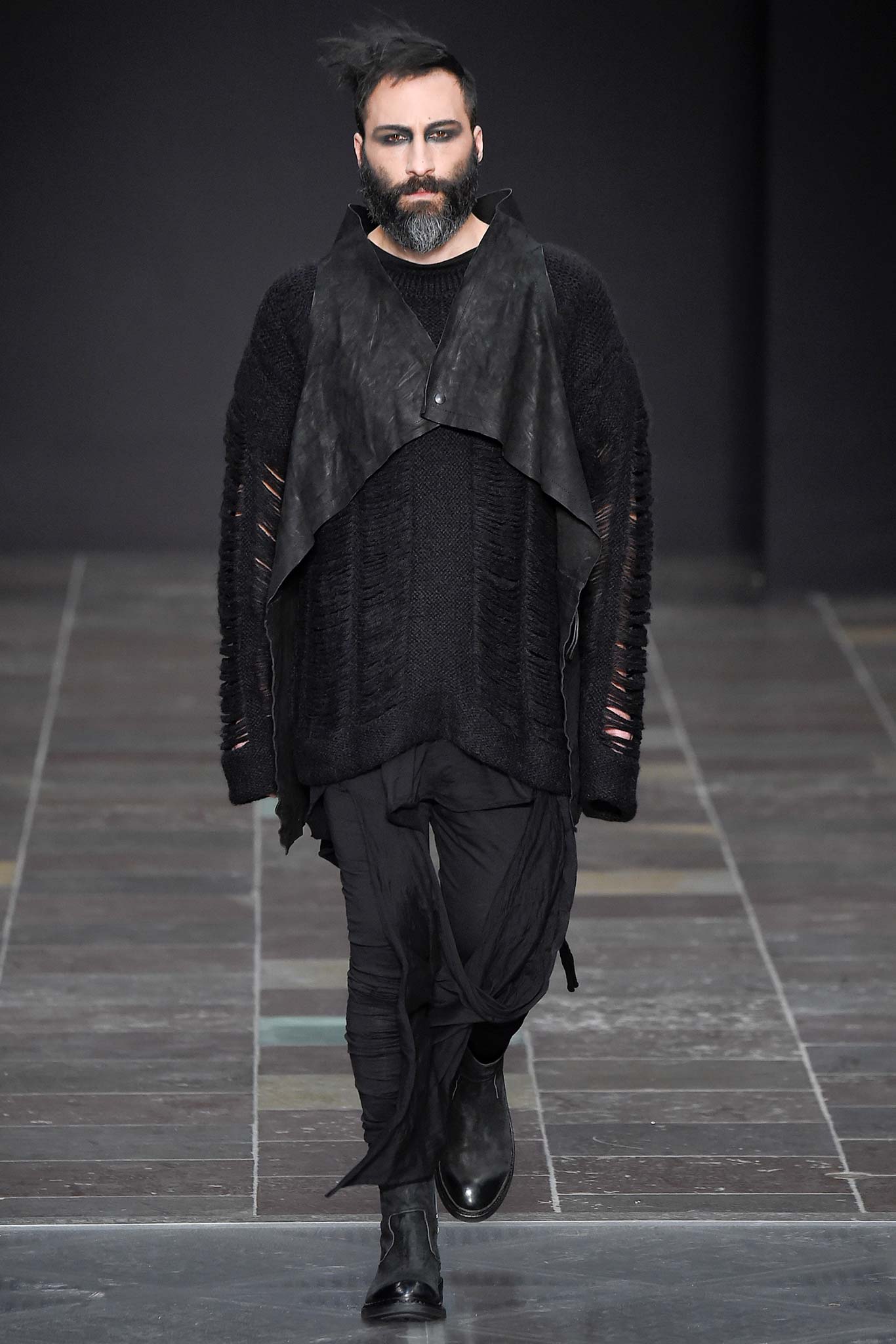 black wool long-sleeve collared relaxed layered zippered top