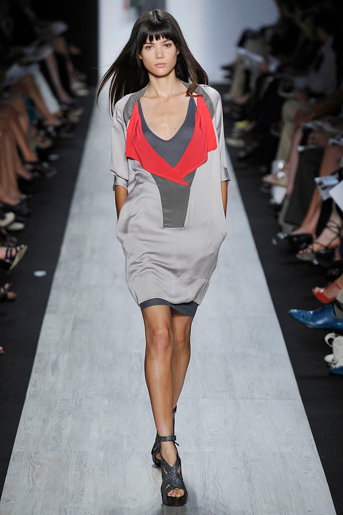 gray and red color-blocked dress