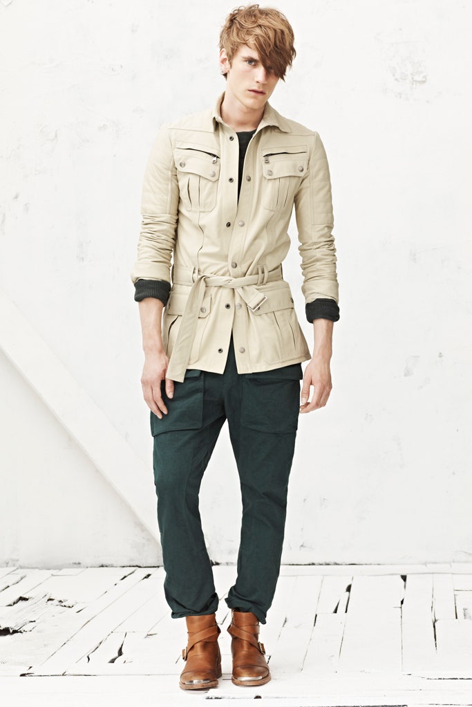 beige jacket green pants brown boots