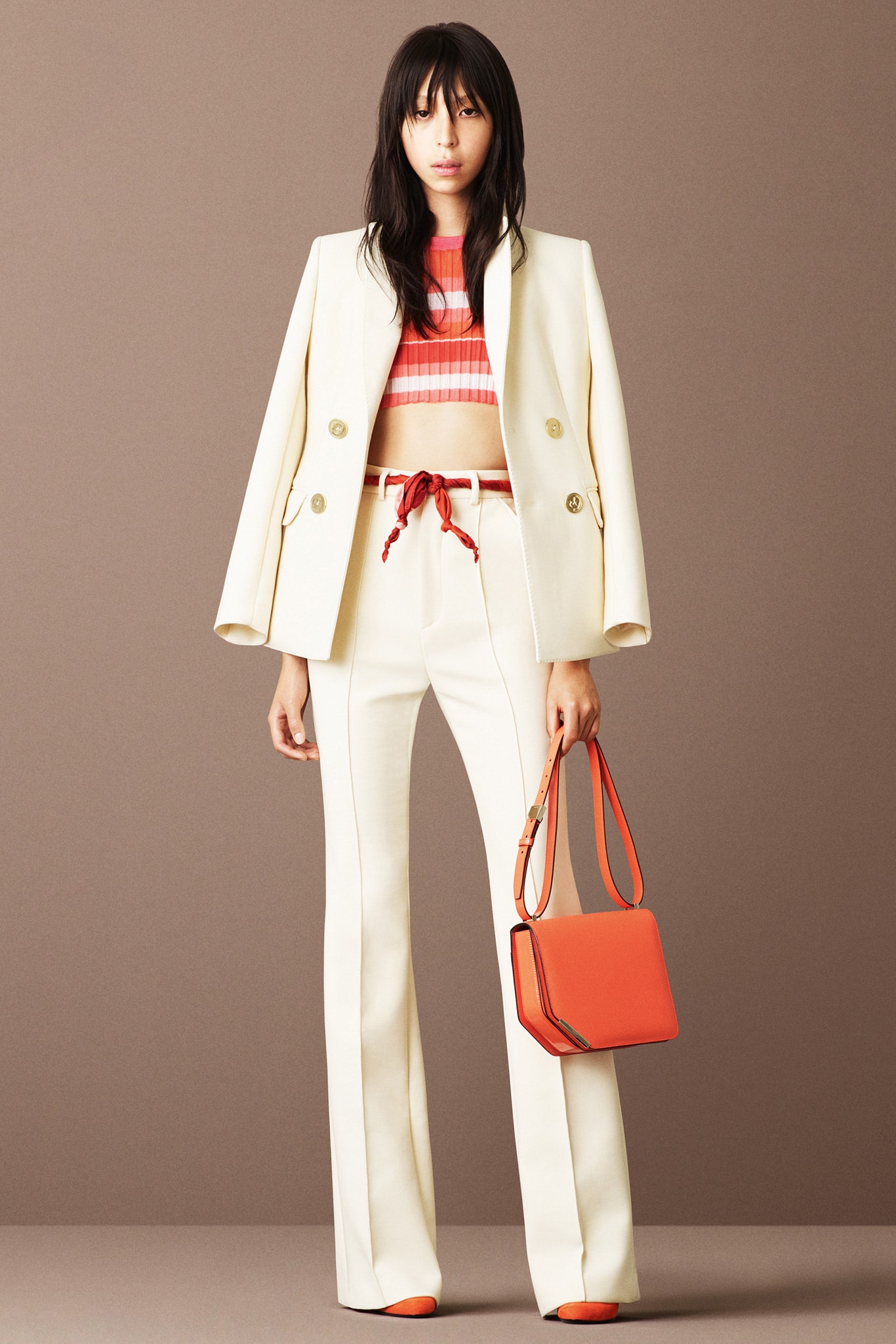 tailored white blazer with flared pants