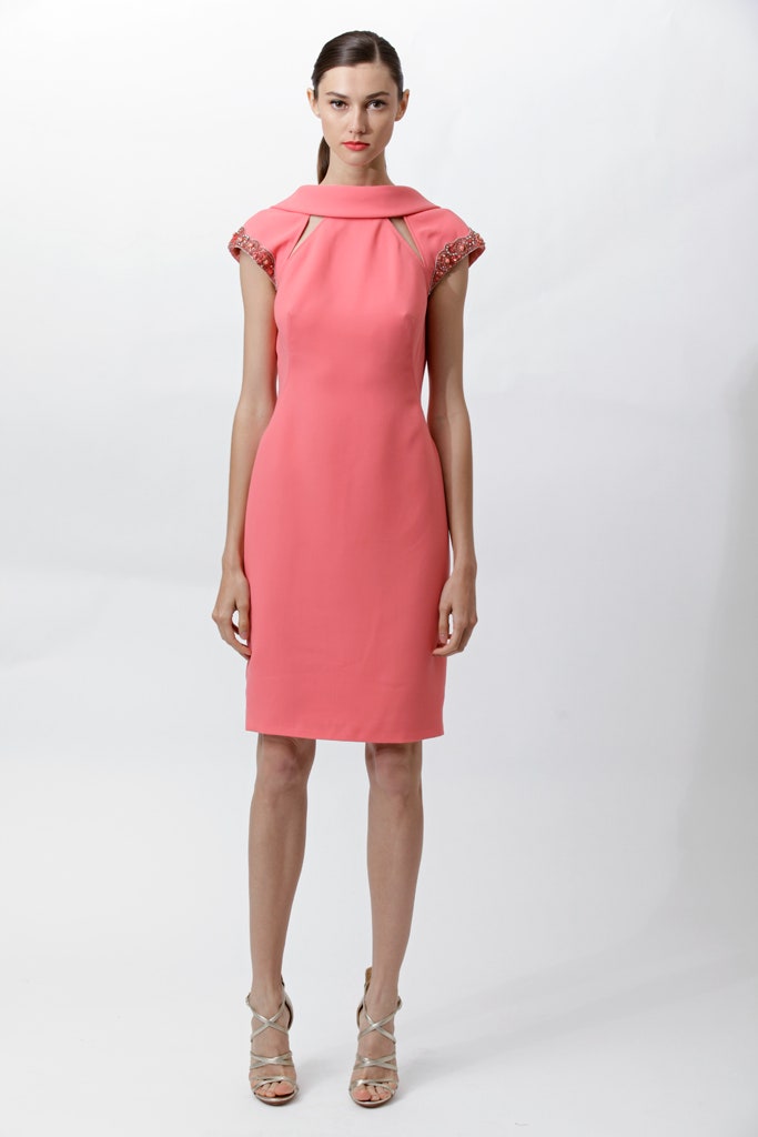 fitted pink silk midi dress